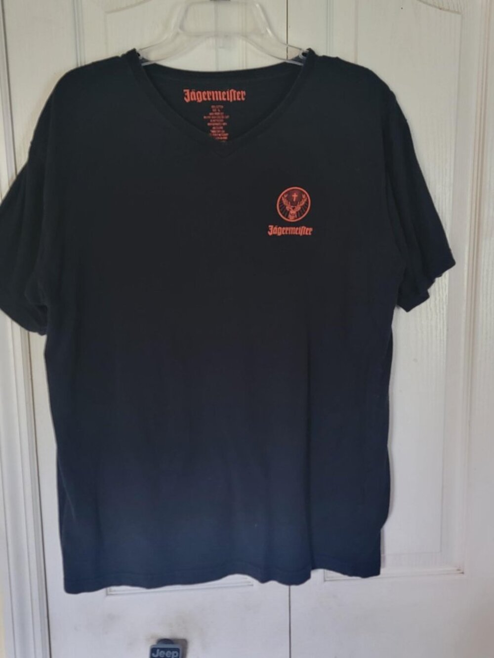 Jägermeister Black V Neck T Shirt Womens Graphic Logo Tee Minimalist